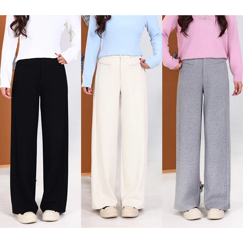 QC李潇洒【弯刀毛呢2.0】微胖大码女装冬季显瘦直筒毛呢休闲裤