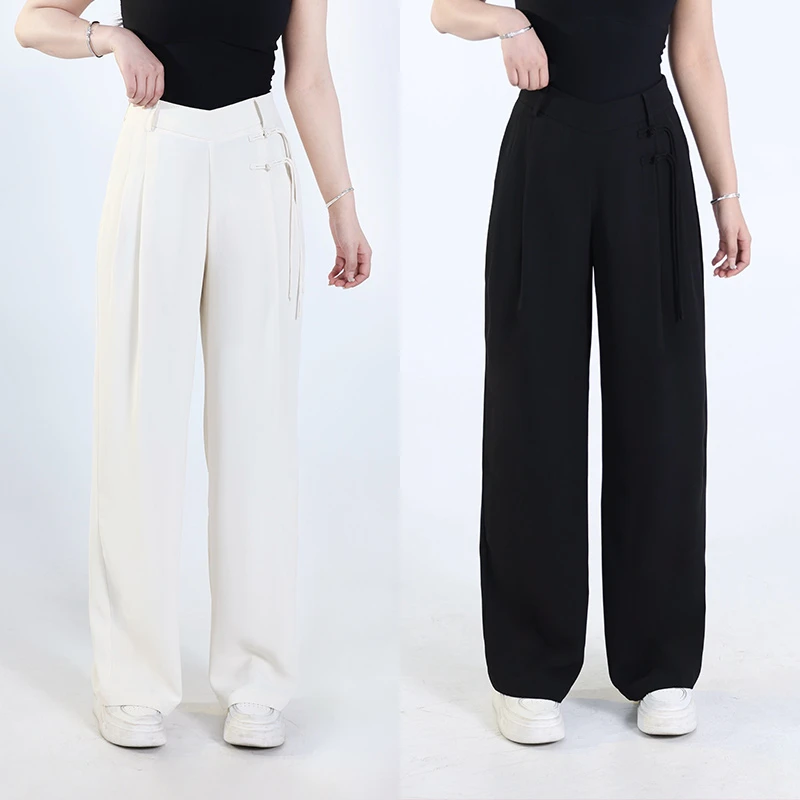 QC李潇洒-【腔调感】微胖大码女夏季新中式高腰显瘦西装阔腿裤