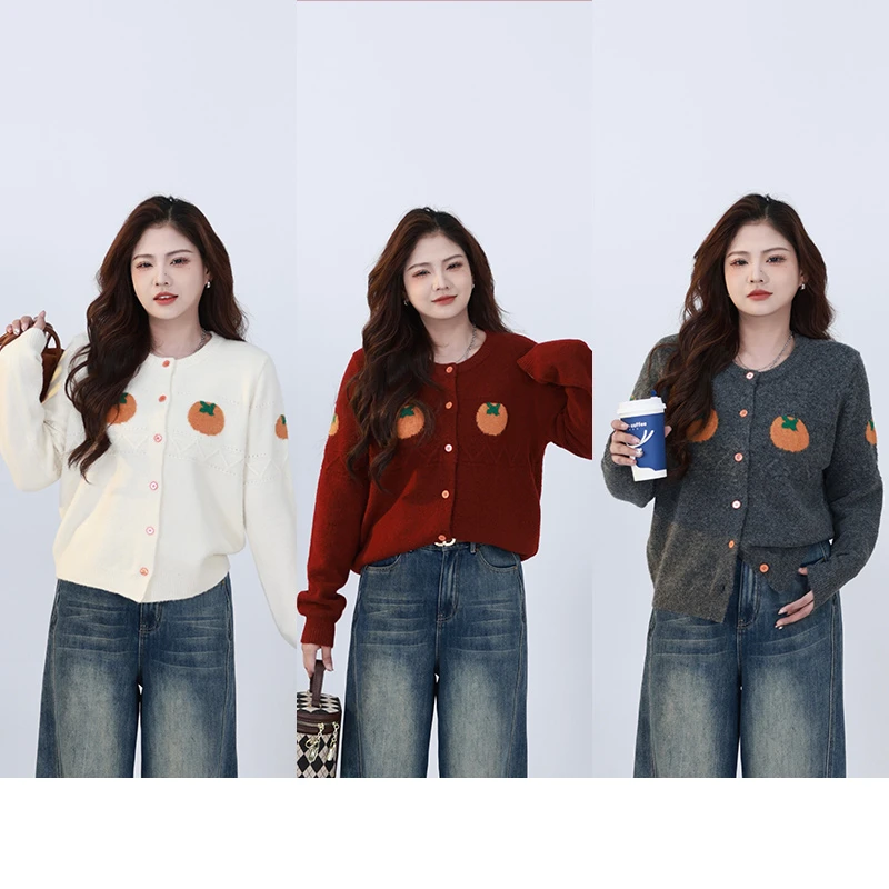 【 柿柿如意】微胖大码女装冬季百搭时尚针织开衫毛衣