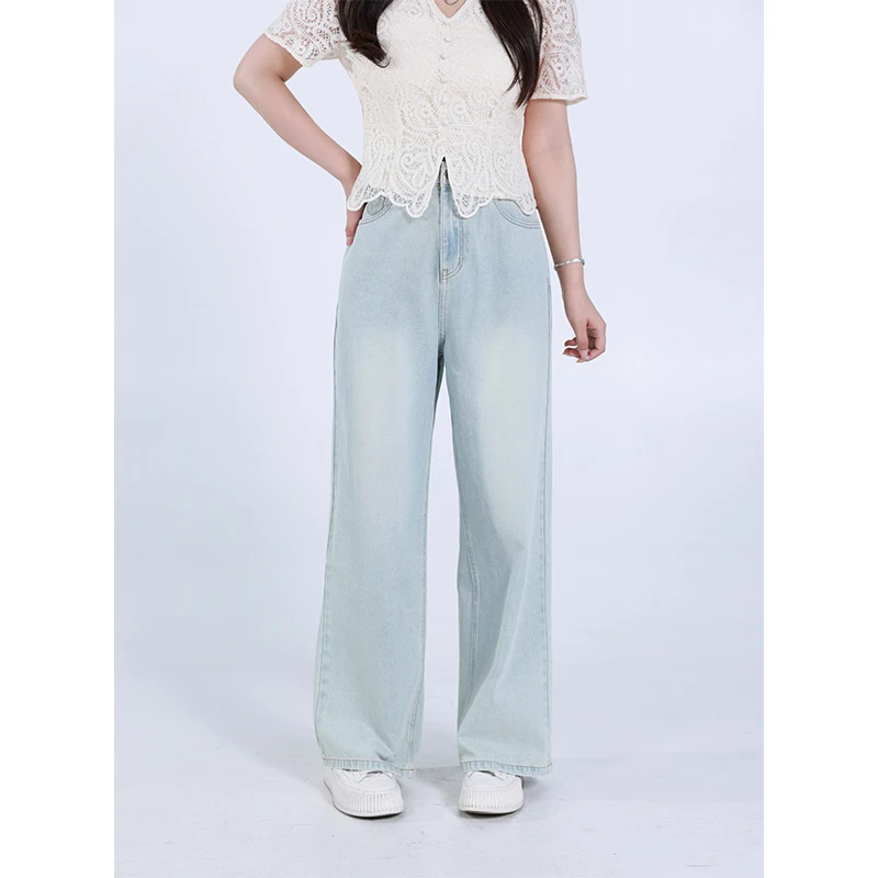 QC李潇洒-【优雅随行】微胖大码女夏高腰显瘦薄款宽松牛仔阔腿裤