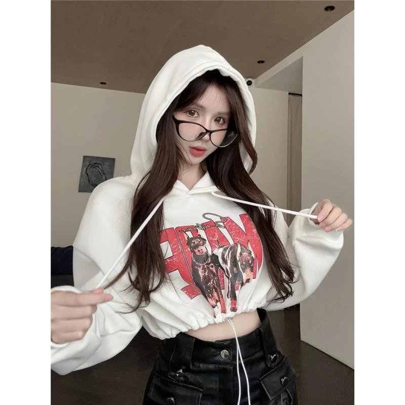 命命定制~短款卫衣女美式复古小个子宽松套头连帽上衣女025