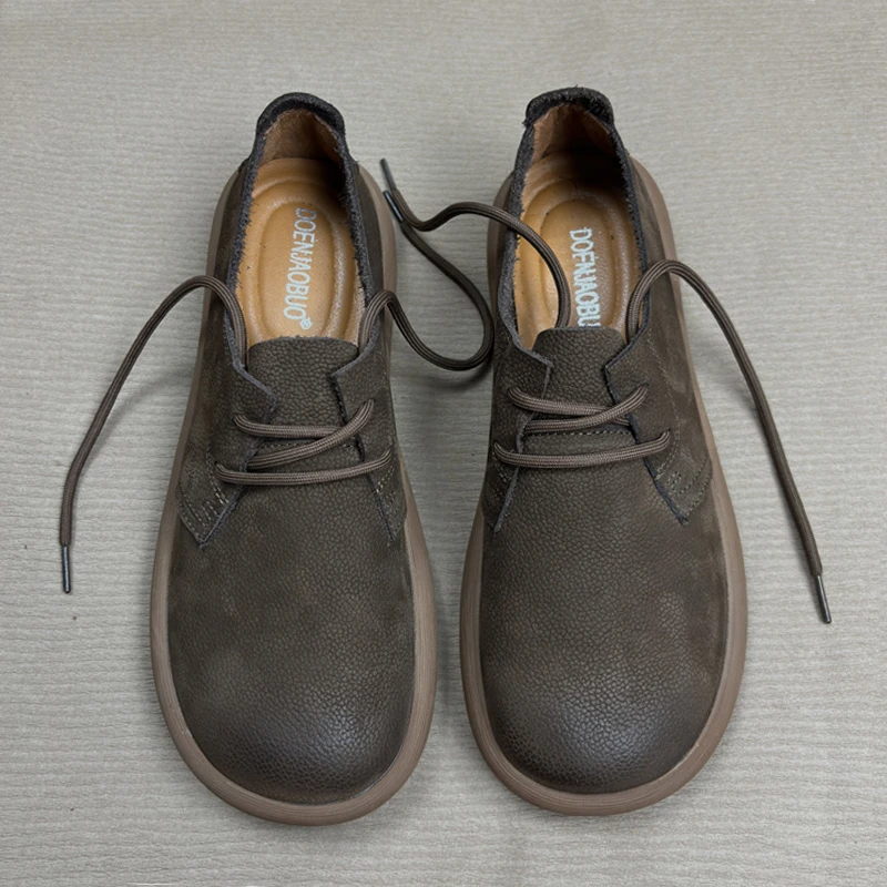复古单层皮鞋男士英伦休闲头层牛皮男鞋软底舒适真皮透气大头皮鞋