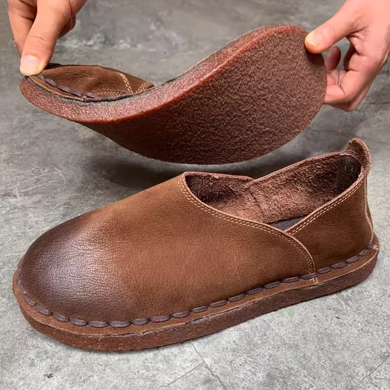 真皮透气单层软面大头皮鞋男软底休闲手工舒适复古牛筋底懒人男鞋