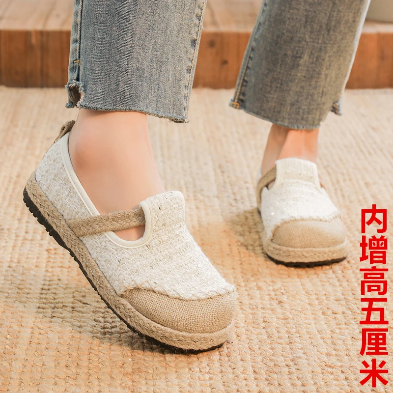 春秋款老北京布鞋女民族风女单鞋棉麻透气防滑软底舒适绣花鞋平底