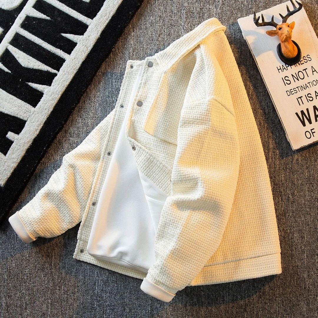 男装奶色小香风外套男春秋款潮牌复古高级感痞帅夹克休闲男士春装