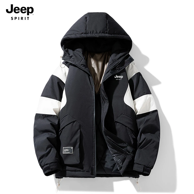 JEEPSPIRIT吉普石墨烯发热冲锋衣棉衣秋冬防水防风户外运动外套男
