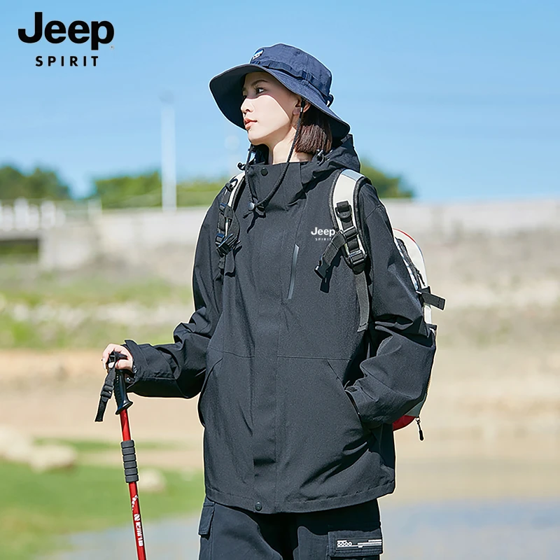 JEEPSPIRIT吉普秋季正品运动三合一冲锋夹克防风防水保暖外套男士