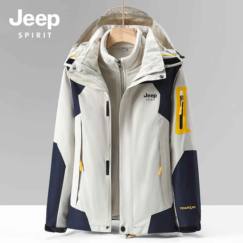 JEEPSPIRIT吉普三合一冲锋衣情侣春秋款户外防水加厚三防登山加绒