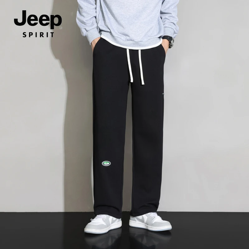 JEEPSPIRIT吉普男女同款春夏季抽绳束脚青少年美式潮牌情侣休闲裤