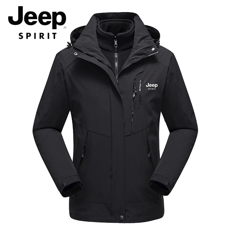 JEEPSPIRIT吉普秋冬季户外冲锋外套男士三合一可拆卸加厚防水夹克