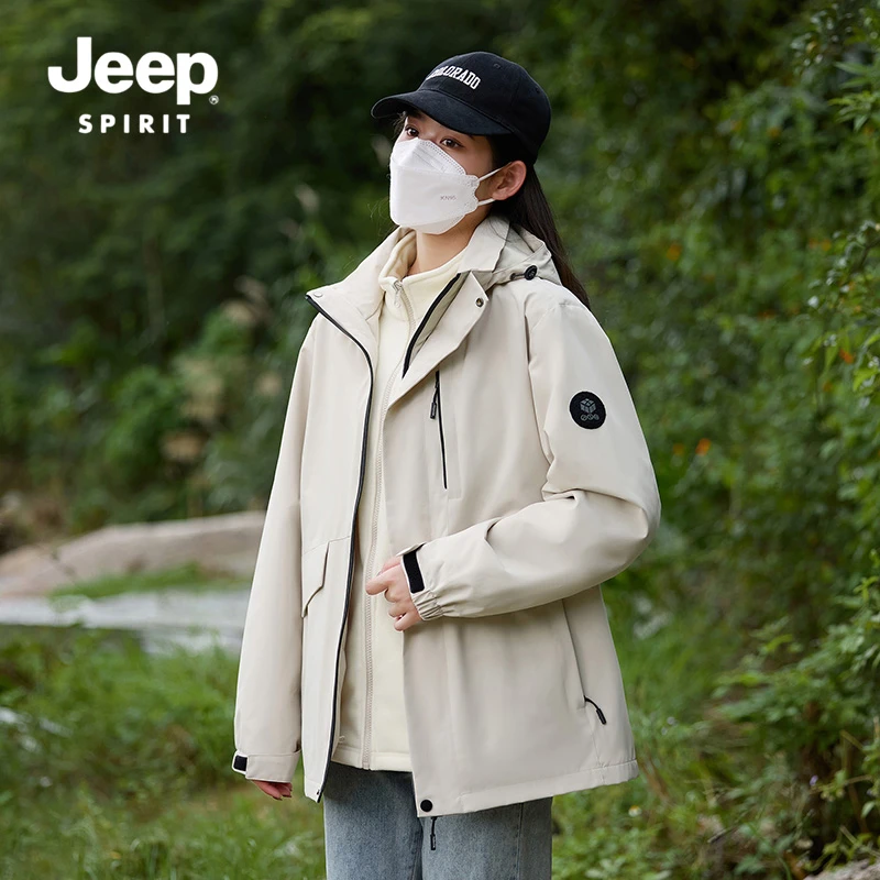 JEEPSPIRIT吉普户外运动冲锋衣春秋防风防水情侣三合一外套登山服