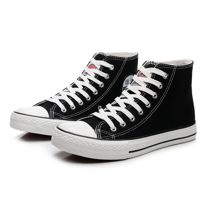 韩版潮鞋运动帆布鞋男经典百搭学生高帮休闲潮流黑色复古布鞋男鞋