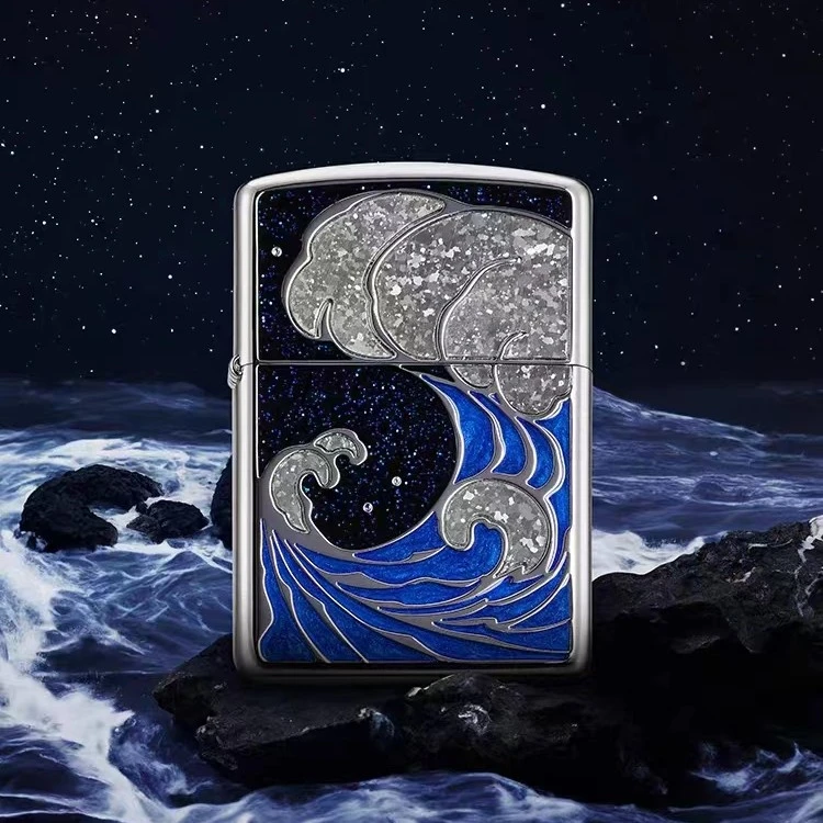 ZIPPO/之宝打火机官版层波叠浪 套装防风送礼蓝色 收藏 TC9901TQ