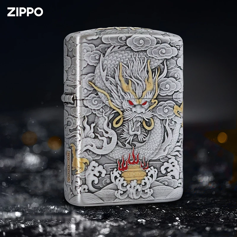 ZIPPO打火机原装正版错金银龙行大运盔甲机立体防风个性 DY9910JY
