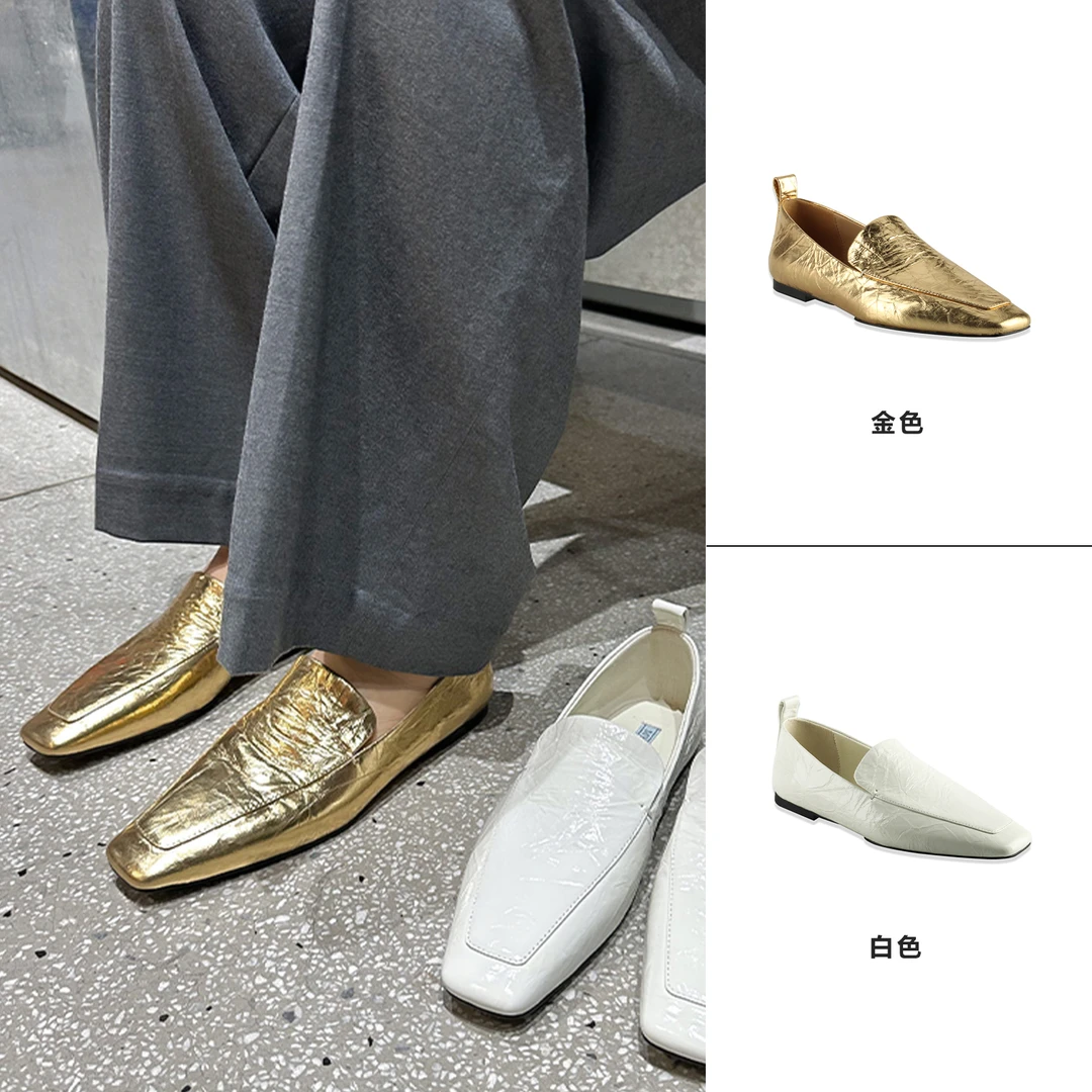 MANIKAGUAN2025新款女士乐福鞋时尚方头平底百搭复古单鞋MW110707