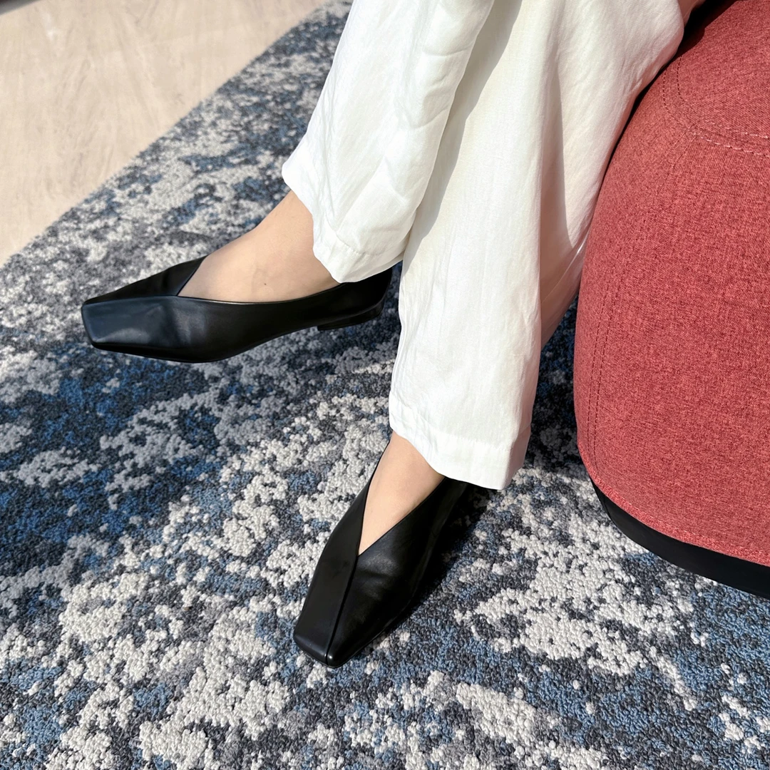 MANIKA GUAN 方头真皮爆款平底乐福鞋子女2024年新款MK23K07