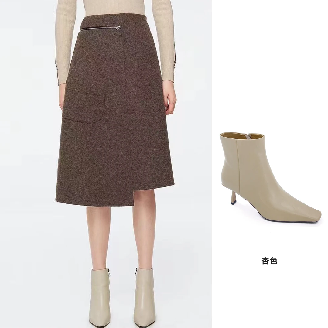 MANIKA GUAN短靴小裸靴时尚细跟高跟气质尖头秋冬女靴MK2077060