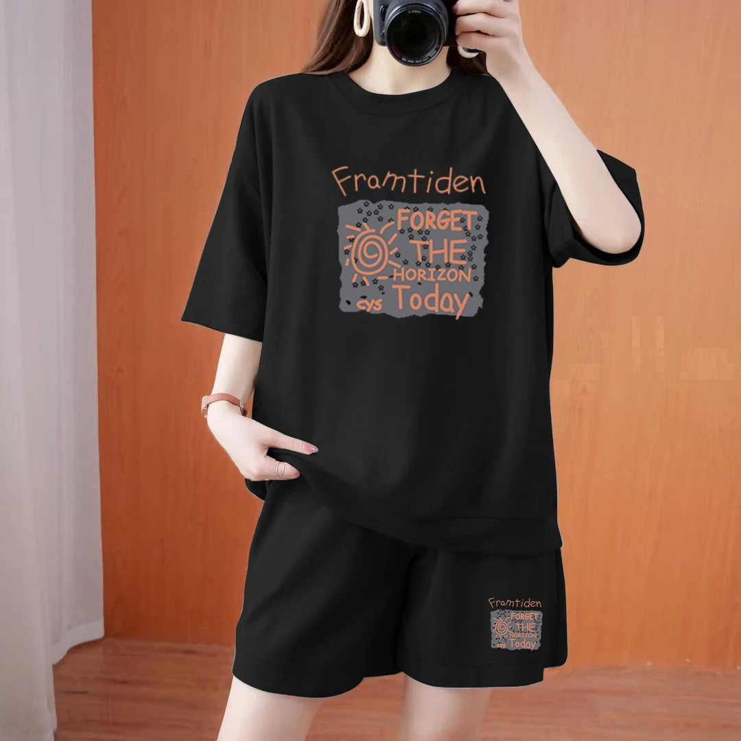 【赠运费险】100%纯棉大码套装女短袖短裤时尚减龄休闲女士宽松显瘦