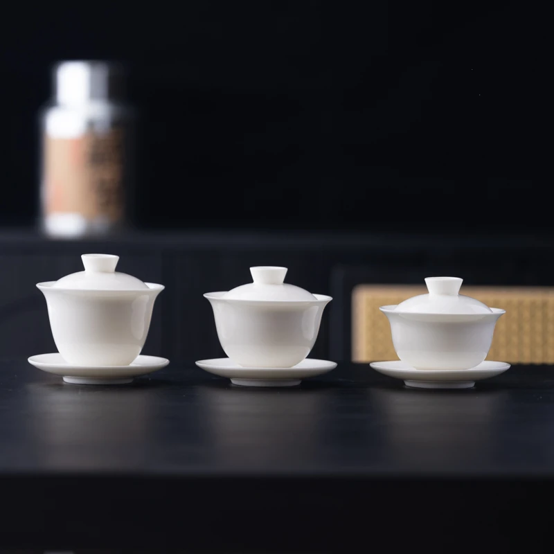 瓷先生德化羊脂玉白瓷可旋转悬停盖碗上釉款式易清洗易悬停茶具