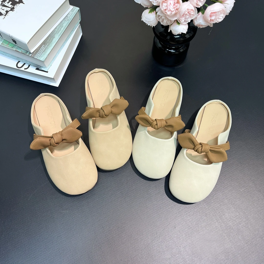 2025夏季新款蝴蝶结包头拖女网红外穿百搭复古温柔平底防滑凉拖鞋