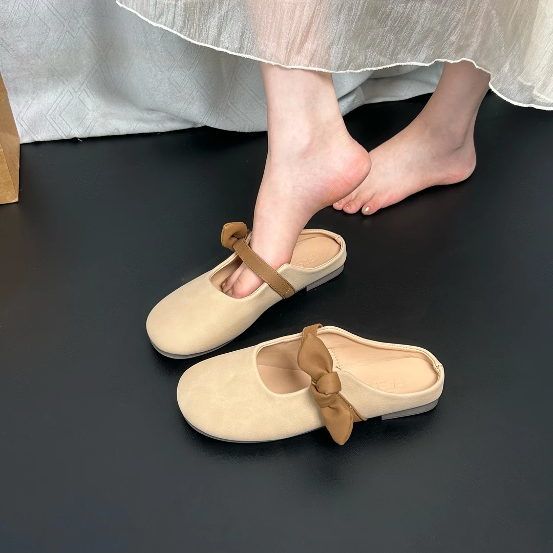 网红新款蝴蝶结款懒人半拖夏季新温柔甜美风软平底防滑单鞋软底