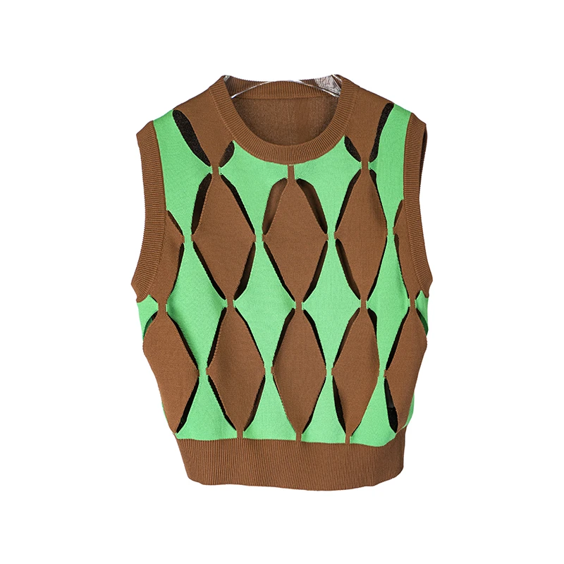 2024秋冬新款美拉德风时尚菱形镂空复古小众设计师马甲A65