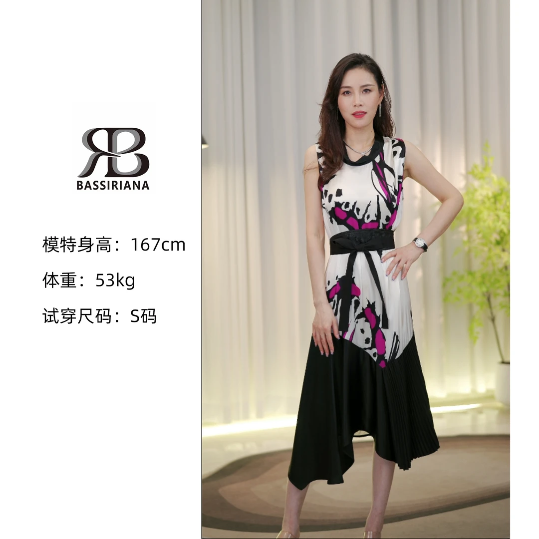 夏季时尚新款印花无袖连衣裙女显瘦直筒长裙823014