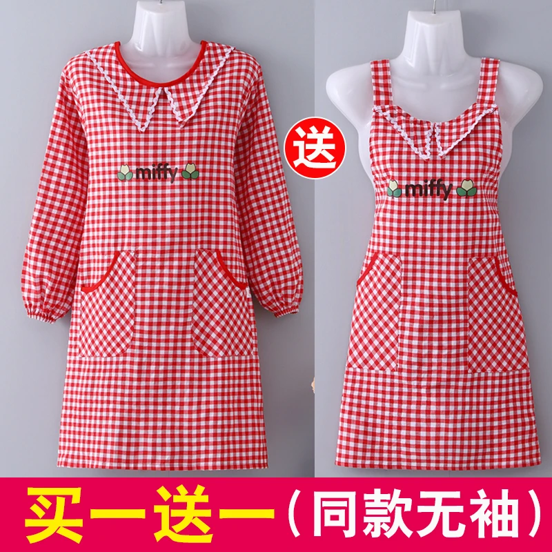 长袖罩衣女棉布围裙家用厨房做饭透气耐磨韩版洋气成人上班工作服