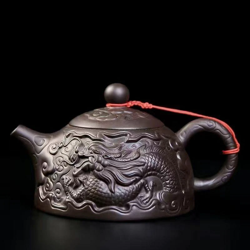 紫砂壶大容量高端扁西施凤鸣壶正宗原矿紫砂茶壶锤纹凤鸣紫砂壶