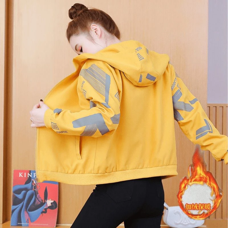 加绒/不加绒外套女秋冬新款加厚韩版宽松连帽休闲棒球服百搭