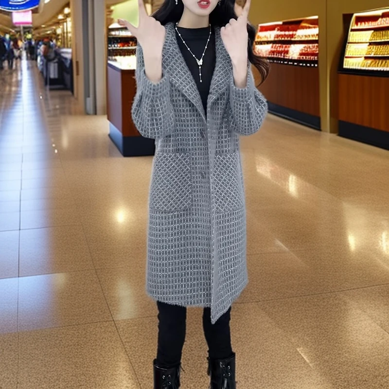 【外套】22564秋冬季新款优雅气质高档减龄格子休闲显瘦外套M-4XL