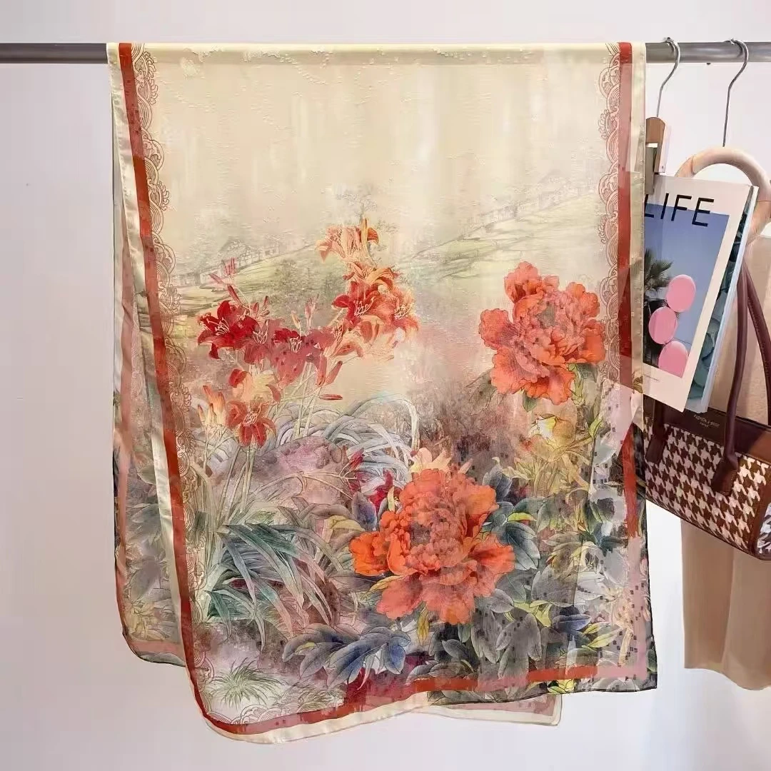【春花秋月】气质款手工手绘剪花丝巾70*180百搭时尚