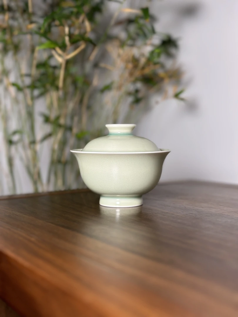 运增窑 钧瓷单色釉豆青色釉天青色釉盖碗 全手工柴窑