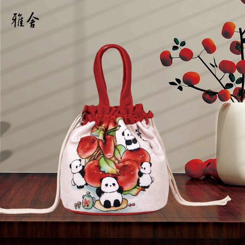 x婷婷中式国风水果文创简约印花大容量上班手提斜挎包