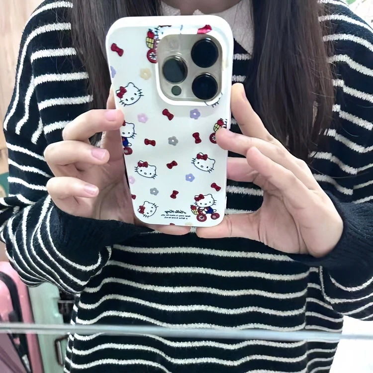 骑车凯蒂猫苹果15手机壳iPhone13大孔14promax防摔12软11亮面7/8