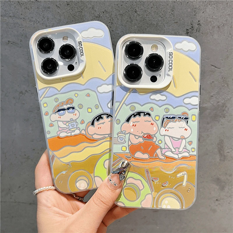 吃西瓜小新适用华为vivo小米oppo荣耀苹果16手机壳15镭射14防摔13