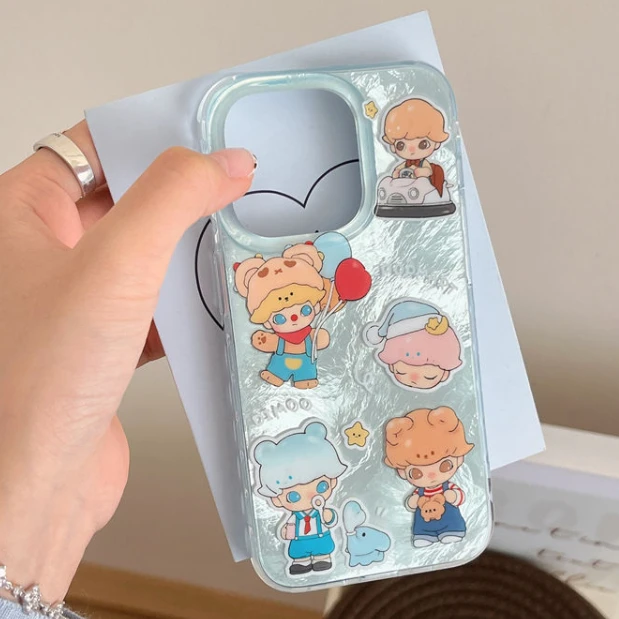 泡泡玛特适用苹果13手机壳iPhone15冰川纹14高级12promax防摔11软