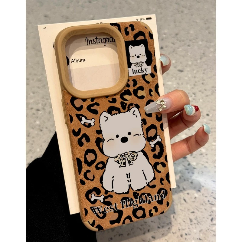 豹纹西高地适用苹果16promax手机壳iPhone15小众14高级13