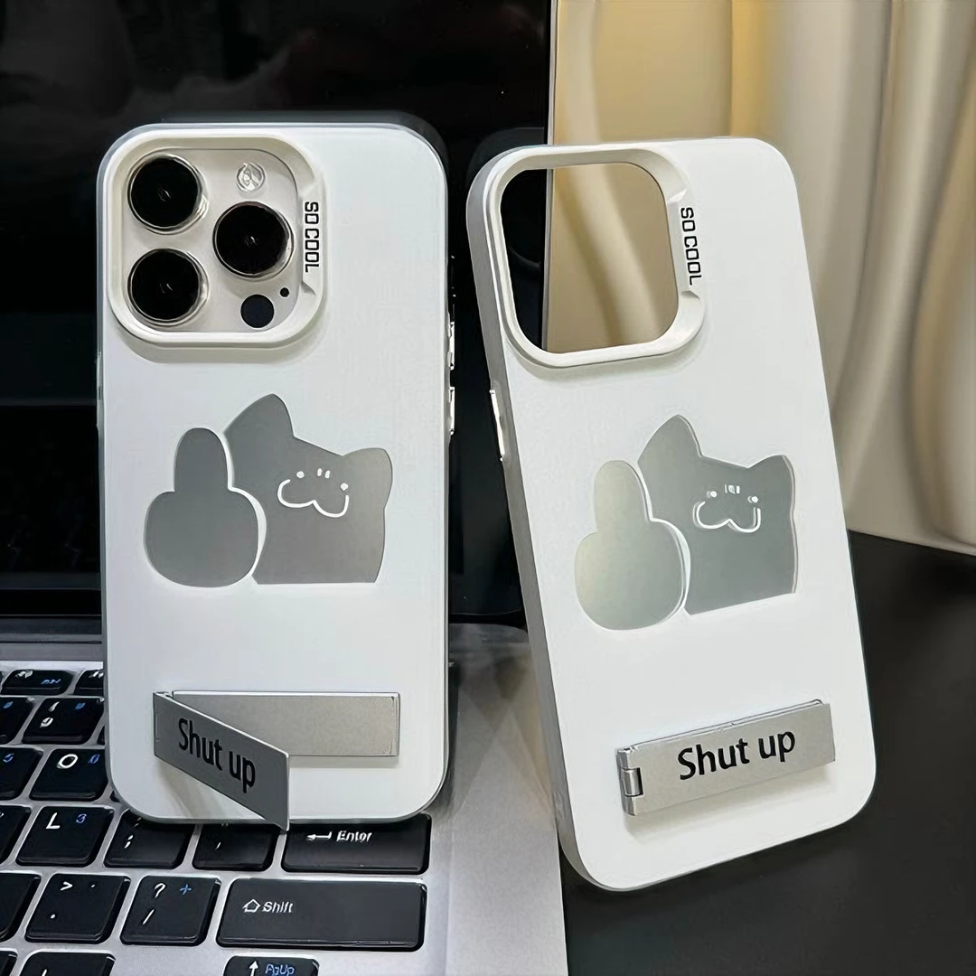 搞怪小猫简约适用华为oppo荣耀vivo小米苹果13手机壳14镭射15支架