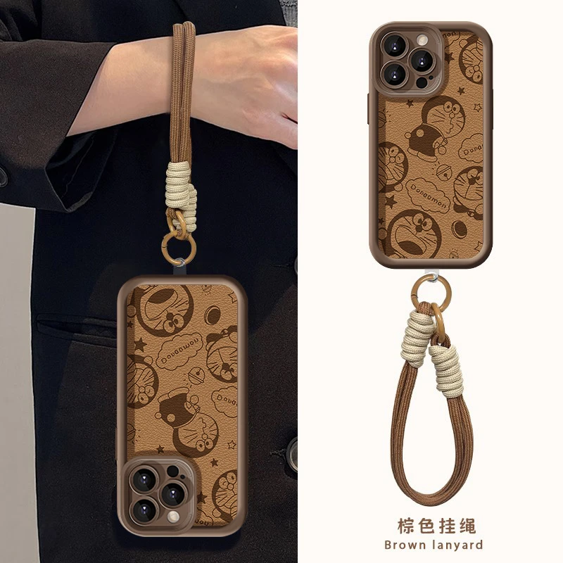 创意新款叮当猫适用苹果15手机壳iPhone13全包14防摔12promax棕色