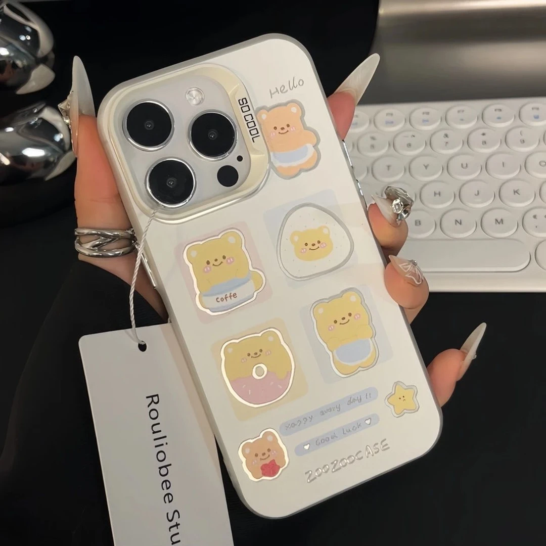 格子黄油小熊适用华为vivo小米oppo荣耀苹果13手机壳15镭射14硬