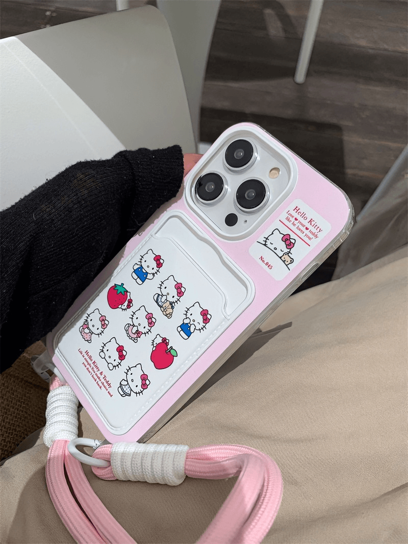 少女心kitty苹果15手机壳iPhone13大孔14promax挂绳11卡包12软7/8