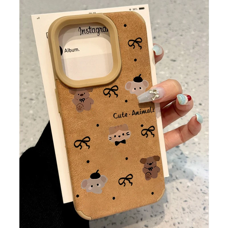 蝴蝶结小动物翻毛皮贴皮适用苹果16promax手机壳iPhone15小众14