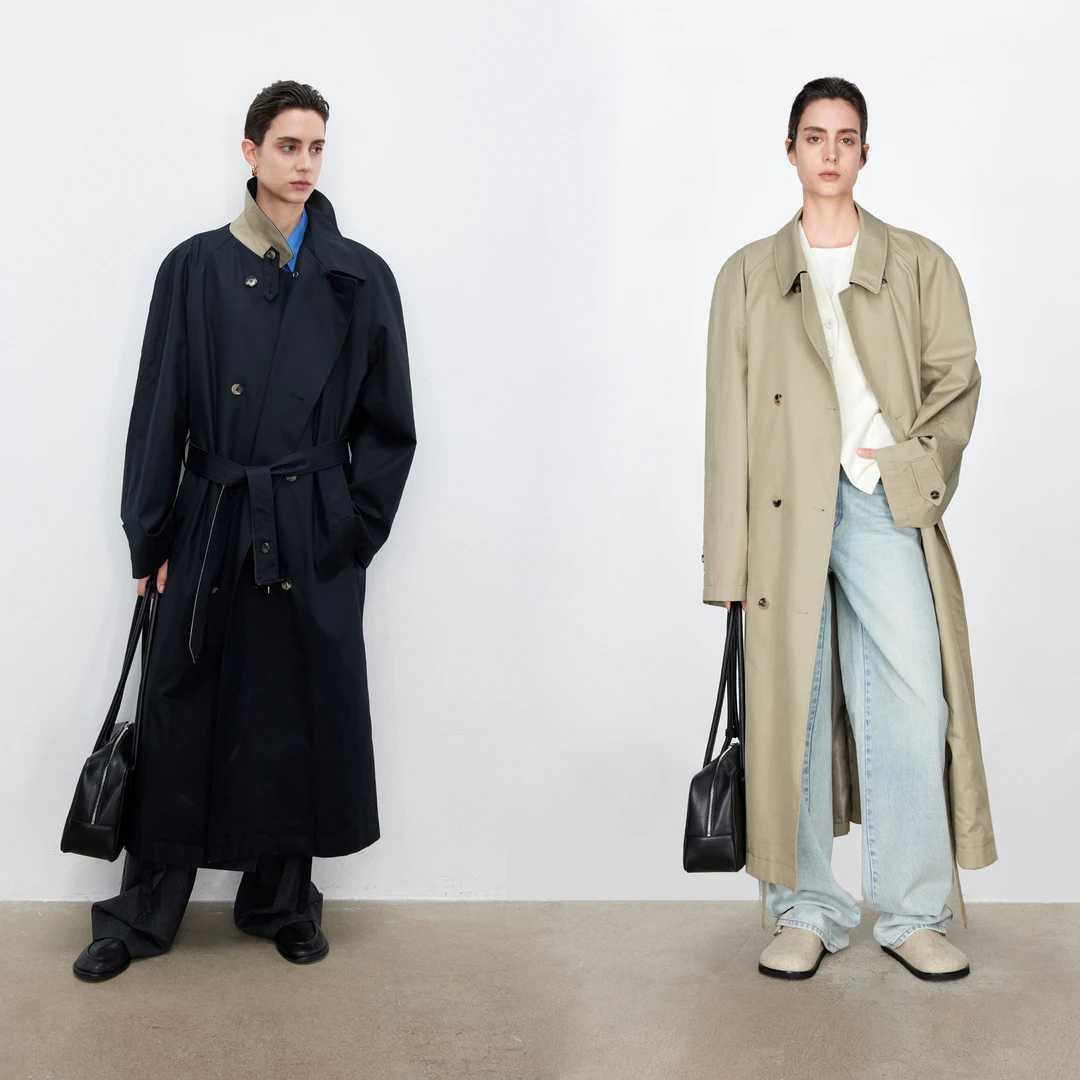 JOC专柜款重磅SUPIMA棉_玫瑰真丝内里老风双色翻领廓形风衣