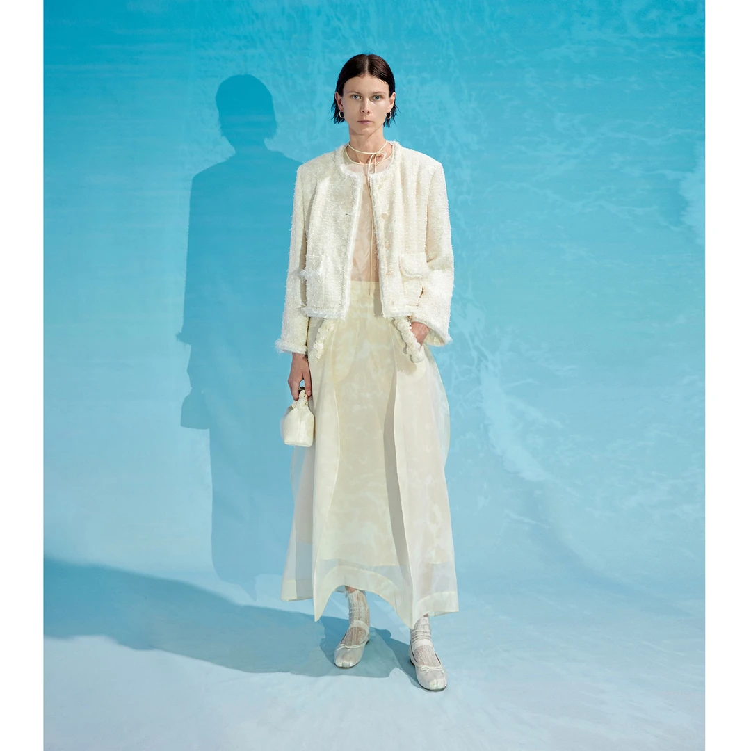 JOC专柜同款LINTON星宇落蝶度假风软呢 双层真丝内里香风外套