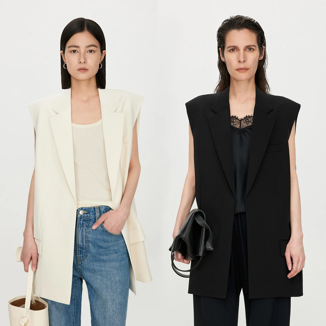 CHICJOC专柜高奢双层真丝朦胧美假两件西装+衬衫/层次感西裤+半裙