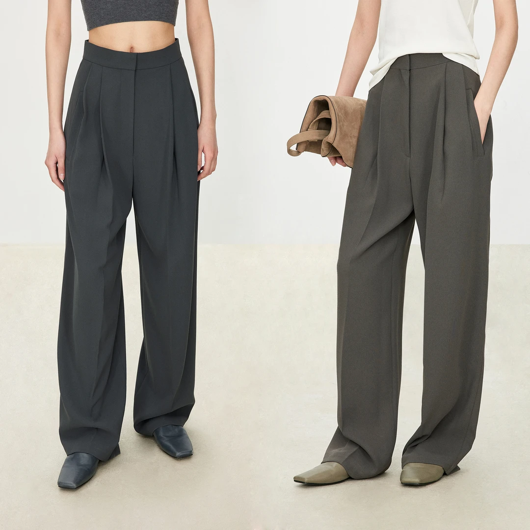 CHICJOC线上爆款 定制舒适易打理高密面料 高腰微锥阔腿裤