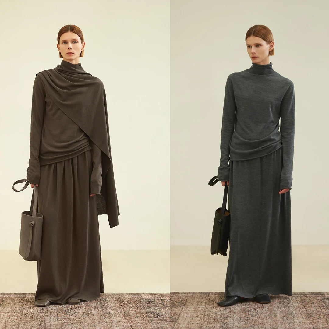 JOC专柜 高端真丝羊毛微堆半高领上衣+可脱卸多穿披肩/空气裙