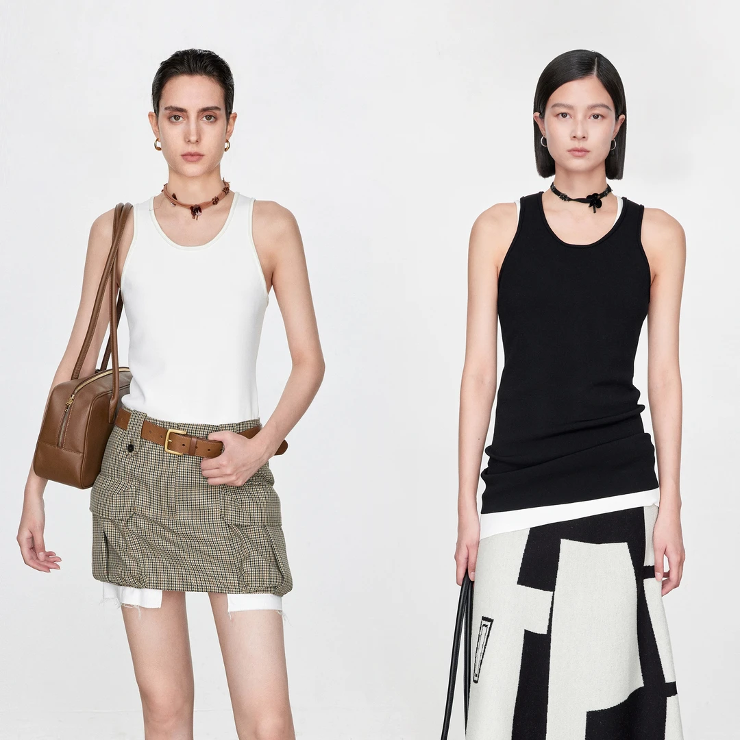 CHICJOC专柜同款高端超弹塑形VISCOSE肯豆风B入背心/爱心领吊带裙