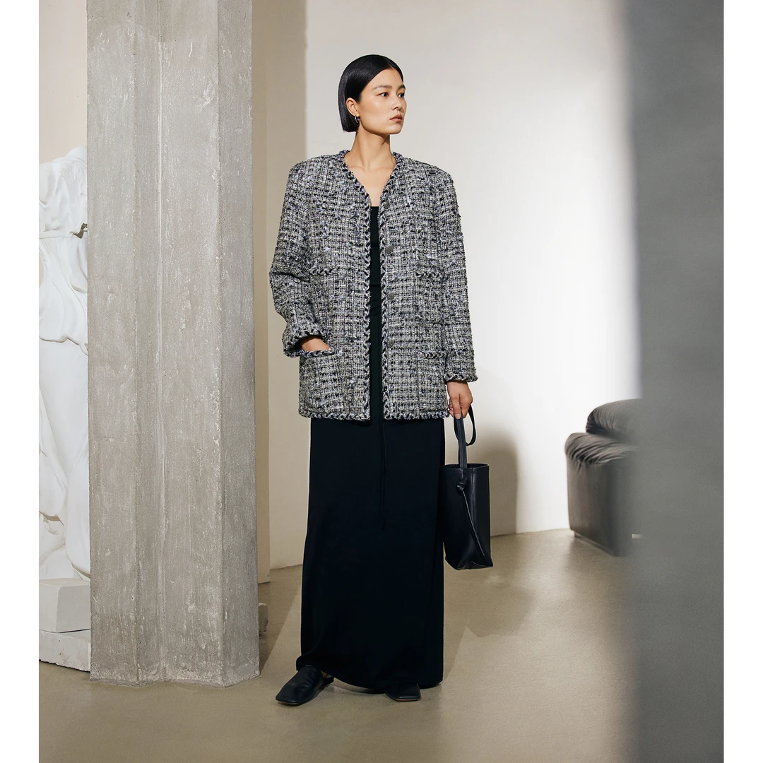 JOC专柜意大利/法国高含毛花呢王炸经典/千鸟格香风外套